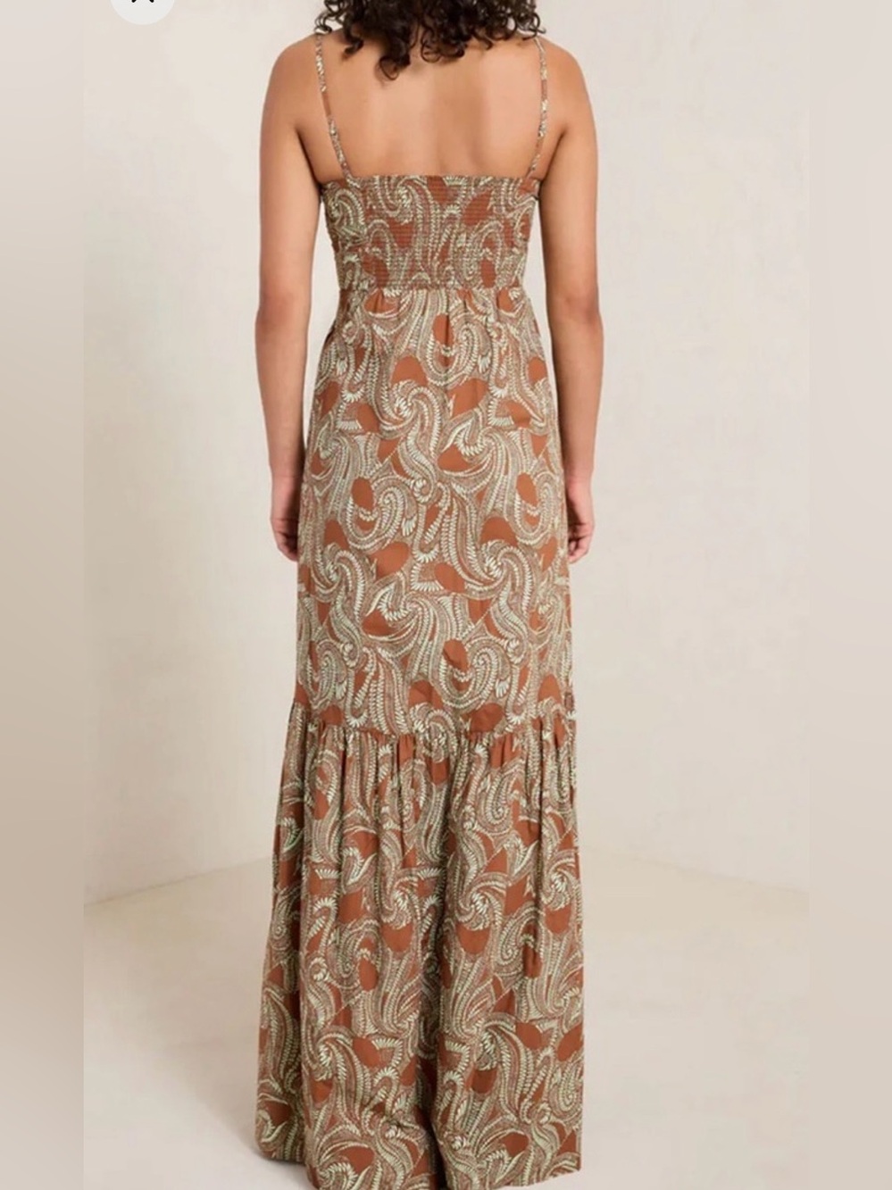 NWT A.L.C. Laura Cotton Poplin Maxi Dress Size 2 Cognac Brown & Green Ash Print - Picture 2 of 14
